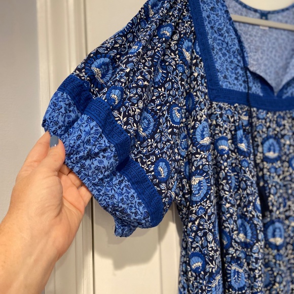 Old Navy Puff-Sleeve Printed Mini Swing Dress 3X – Split Neck, Tassel Ties - Picture 3 of 11